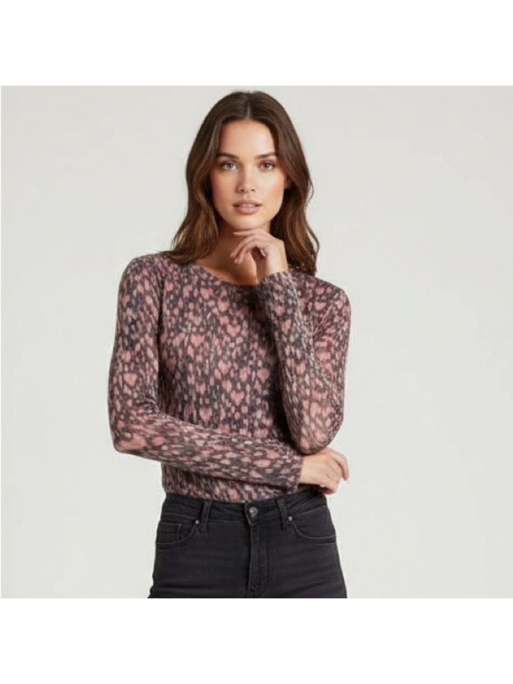 Philosophy Republic Clothing Pink Hearts Print Long Sleeve Sheer Top M Grunge